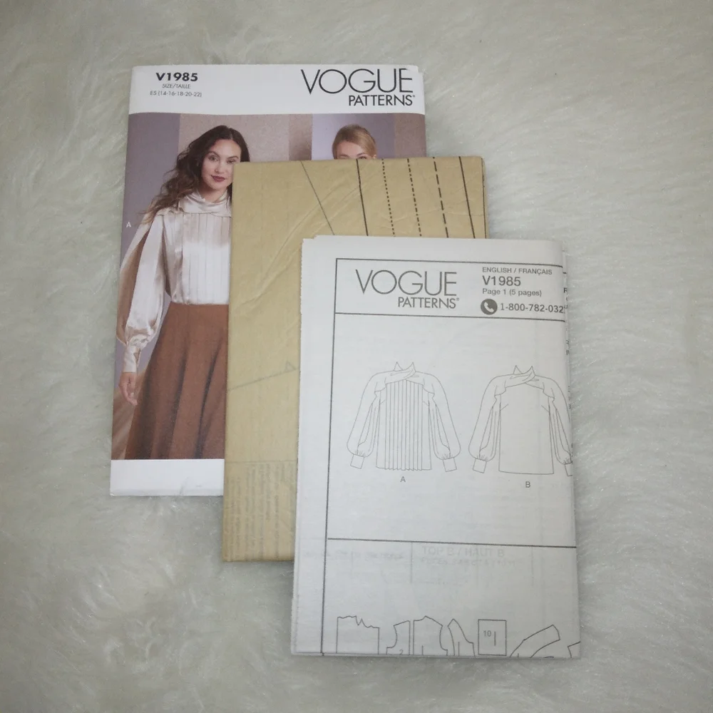 VOGUE V1985 Sz 14-22 Misses Twist Neck Top With Bishop Sleeves